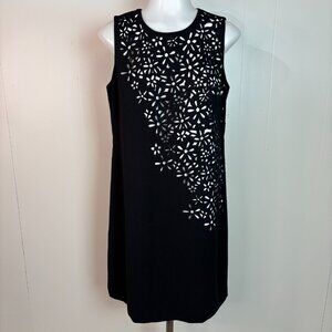 Calvin Klein Shift Dress 6 Black White Laser cut Flowers Sleeveless Women's